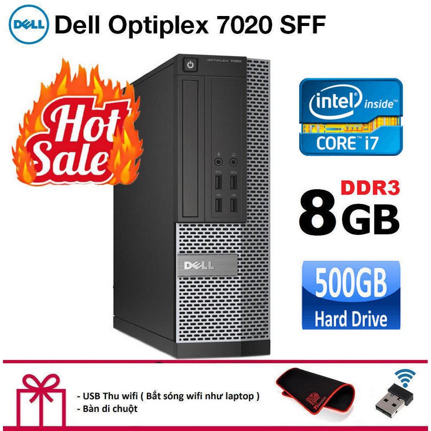 Case máy tính để bàn Dell Optiplex 7020 SFF CPU intel core i7 4770, Ram 8GB, Ổ cứng HDD 500GB. Quà Tặng. Bảo hành 2 năm.