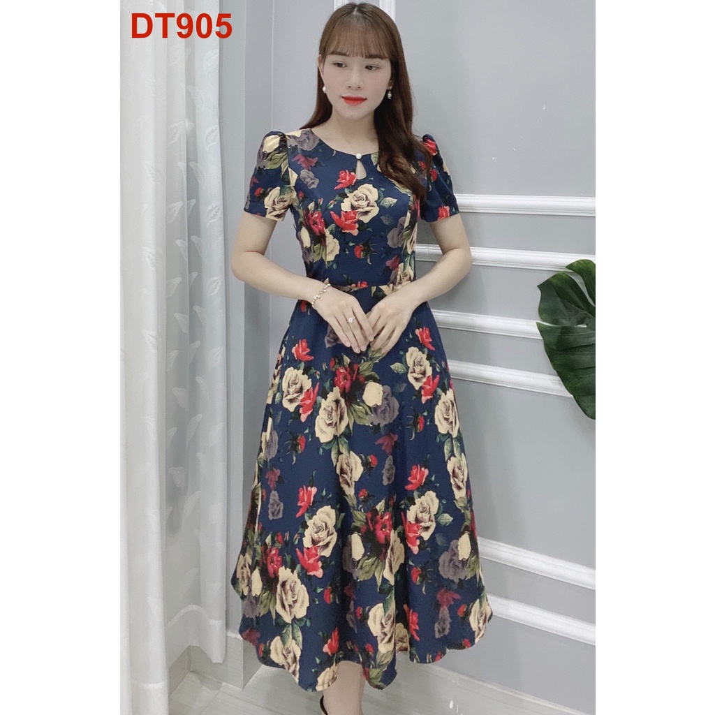 Đầm Nữ Thiết Kế Họa Tiết Hoa Cao Cấp Siêu Hot 2022 - Váy Đầm Trung Niên - DT905