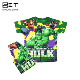 Bộ quần áo in hình 3D Hulk sinh động, Thoáng mát cho bé từ 12 đến 32 KG