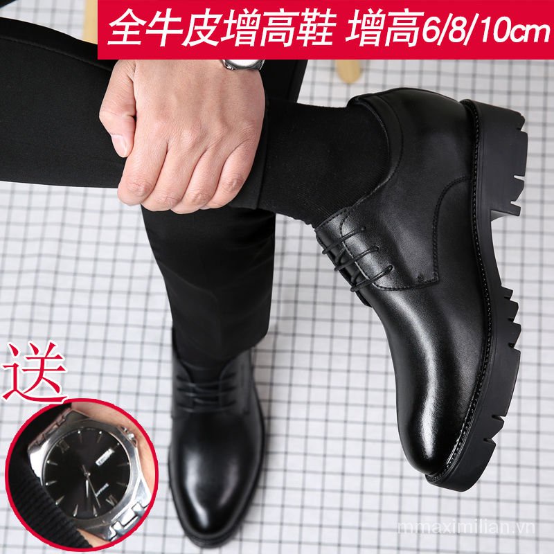 Giày da bò đế độn 8cm tăng chiều cao 10cm cho nam