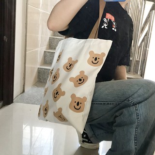 Túi tote vải canvas mặt gấu hoạt hình