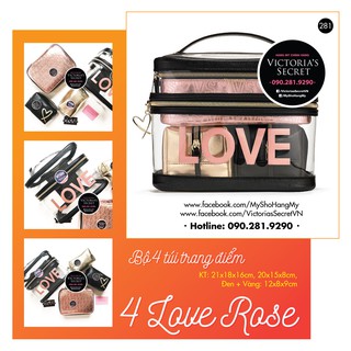(bill Mỹ) Bộ 4 túi trang điểm chữ Love (281) và túi rose gold, vàng, đen siêu xinh - Victoria's Secret USA