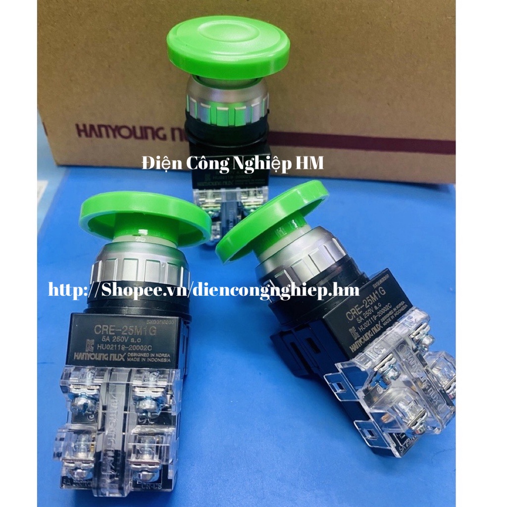 Nút ấn nhấn nhả hình nấm Phi 25 Hanyoung - Chính Hãng CRE-25M1G, CRE-25M1R