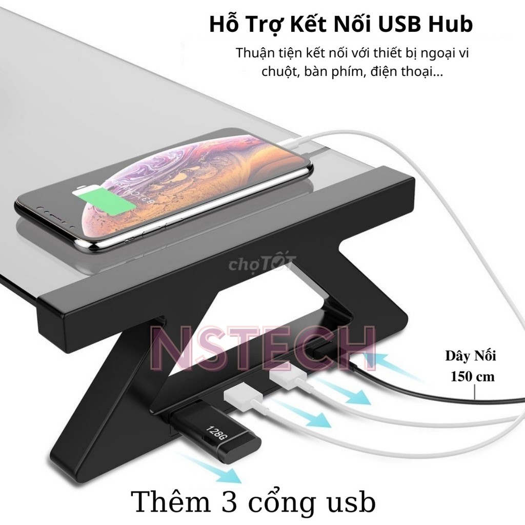 Giá kệ đỡ kê màn hình máy tính pc, máy tính, laptop kèm 4 hub usb cao cấp