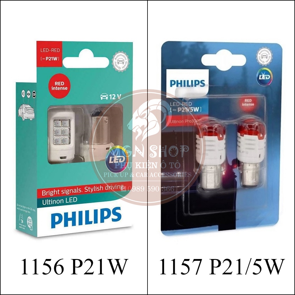 Đèn [Philips Ultinon Essential LED] [S25 Đỏ P21/5W 1157] [S25 Đỏ P21W 1156] [02 bóng/bộ] dành cho ô tô xe máy