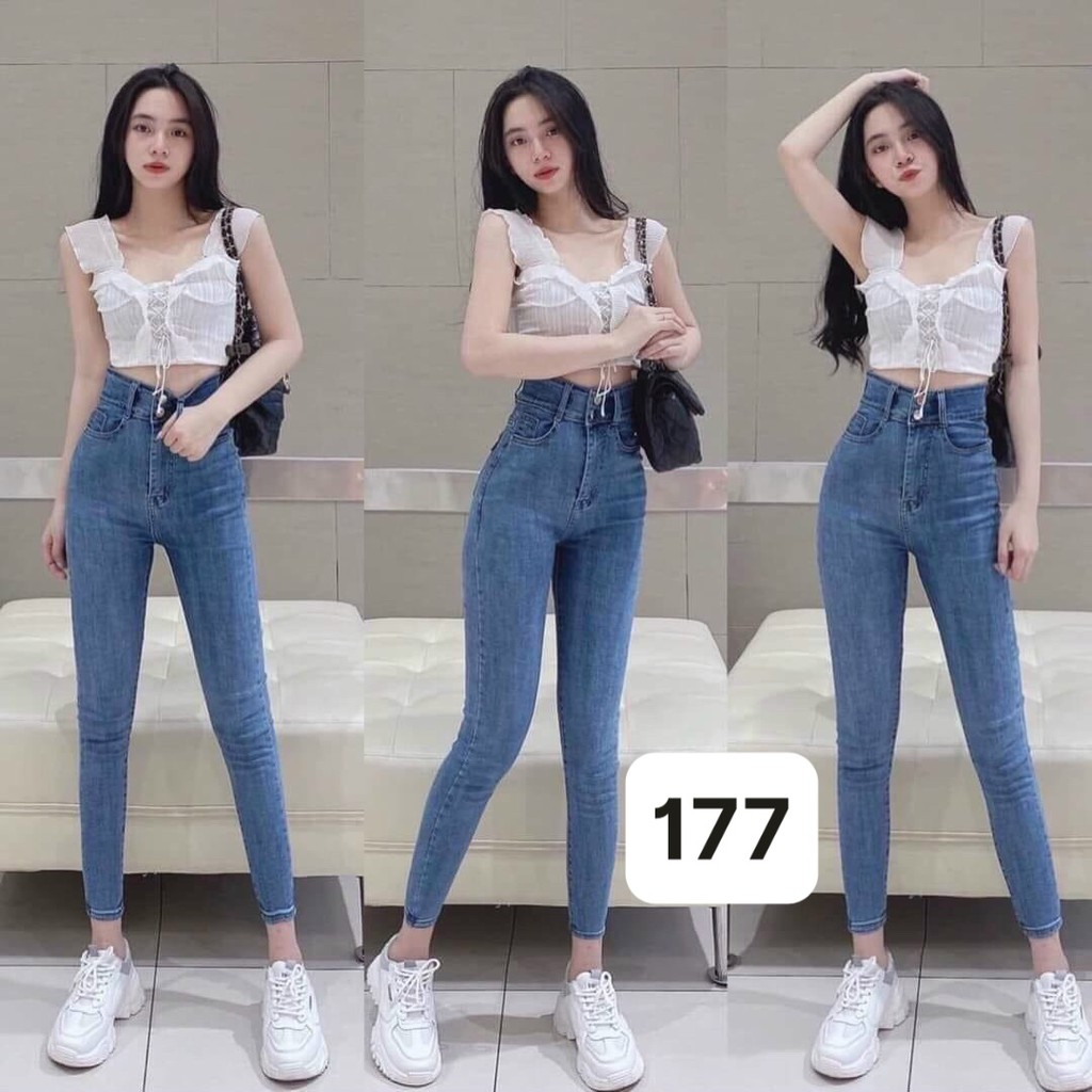 Quần jean nữ lưng cao, jean nữ màu xanh cao cấp thương hiệu MuradFashion MS22