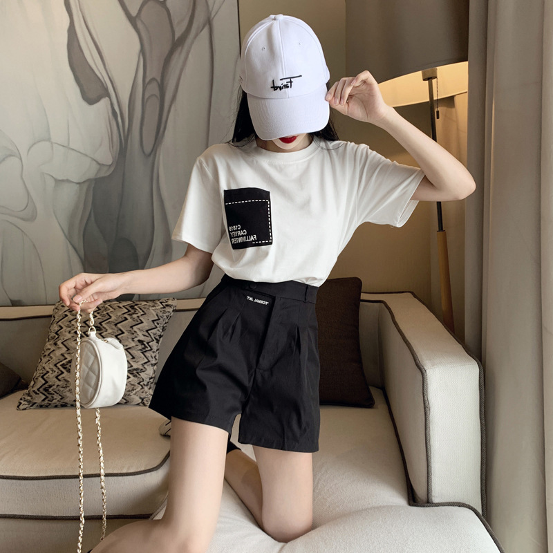 IELGY Set Áo Thun Ngắn Tay + Quần short Lưng Cao Thời Trang Nữ