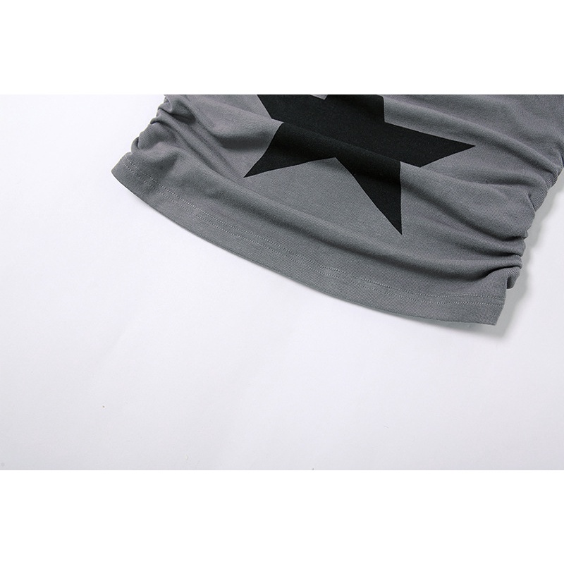 Áo Tank Top Hở Lưng Xếp Ly In Hình Ngôi Sao Thời Trang Cá Tính Cho Nữ