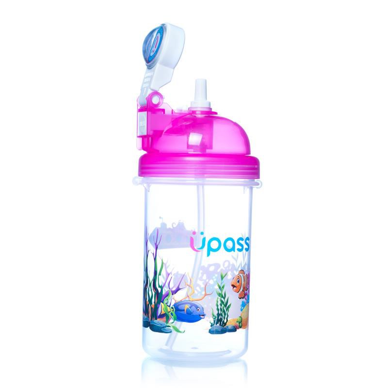 Bình uống nước có ống hút và dây đeo Upass cá 420ml cho bé