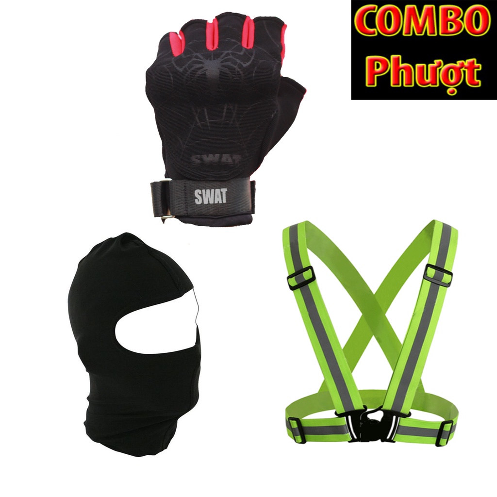 COMBO PHƯỢT (găng tay Z1 + khăn trùm đầu ninja + phản quang thun )