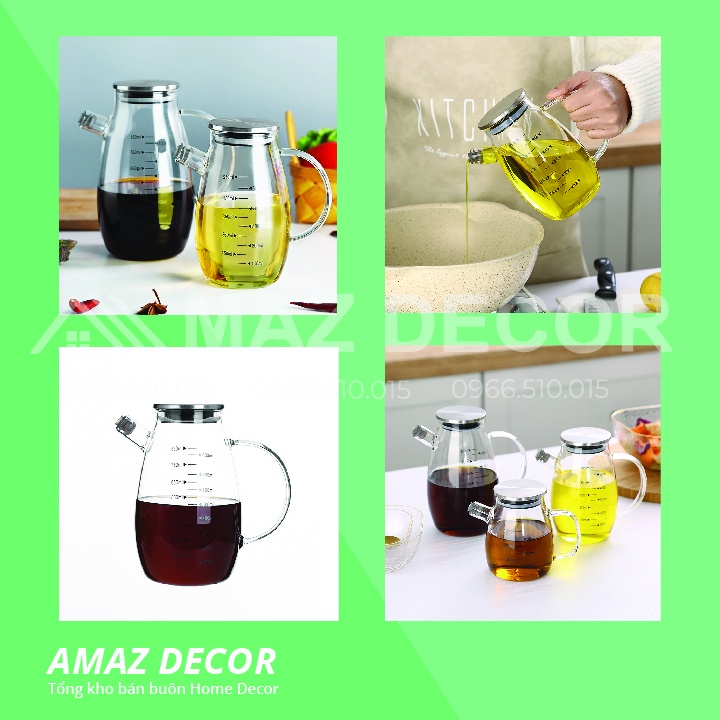 Bình đựng mắm dầu ăn gia vị chia vạch dung tích 350ml có nắp đậy inox đệm silicon