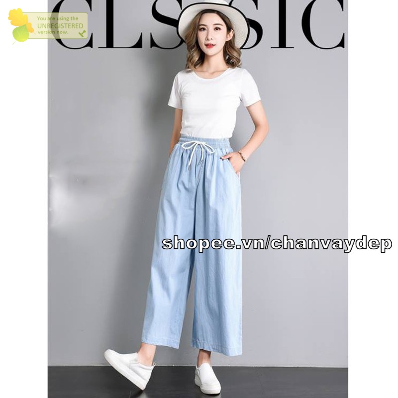 Quần denim ống rộng dạng dài MT390