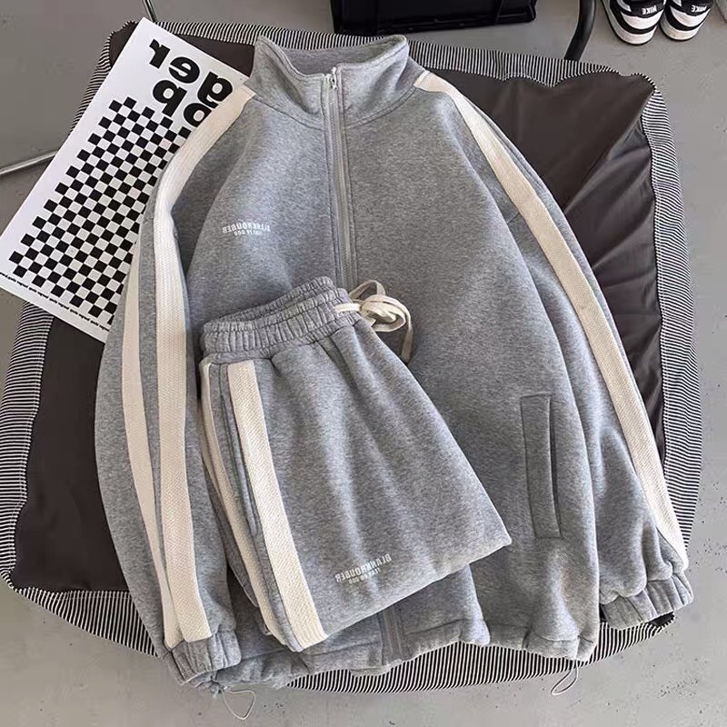 Set Áo Khoác Nỉ Nữ Kẻ Sọc Tay Form Rộng Unisex Dáng Thể Thao SIÊU HOT