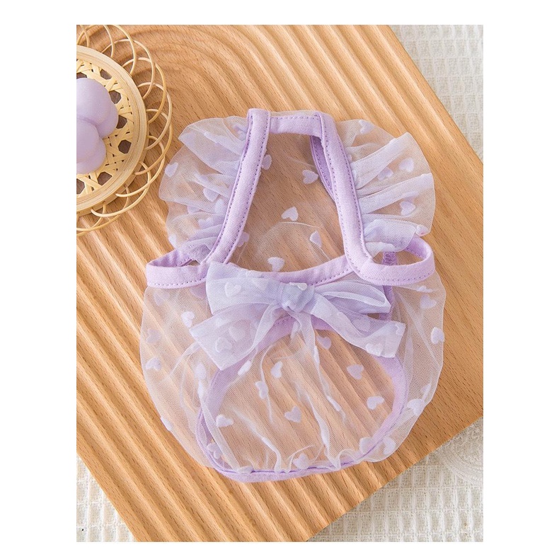 DP163 - áo lưới màu tím có chiếc nơ xinh xắn cho chó mèo, quần áo thú cưng