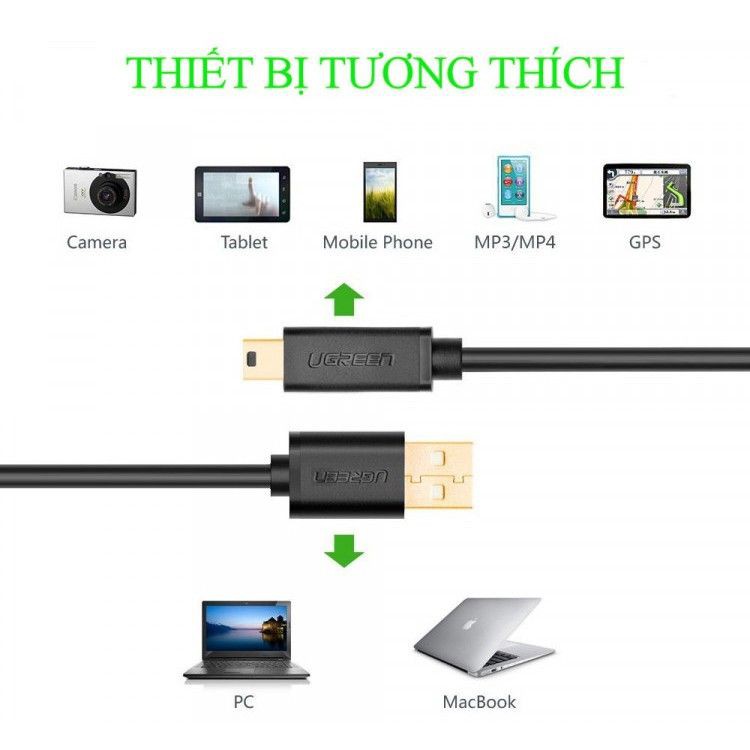 Dây USB 2.0 sang Mini USB mạ vàng 1m UGREEN 10355 US132 - Hàng chính hãng bảo hành 18 tháng