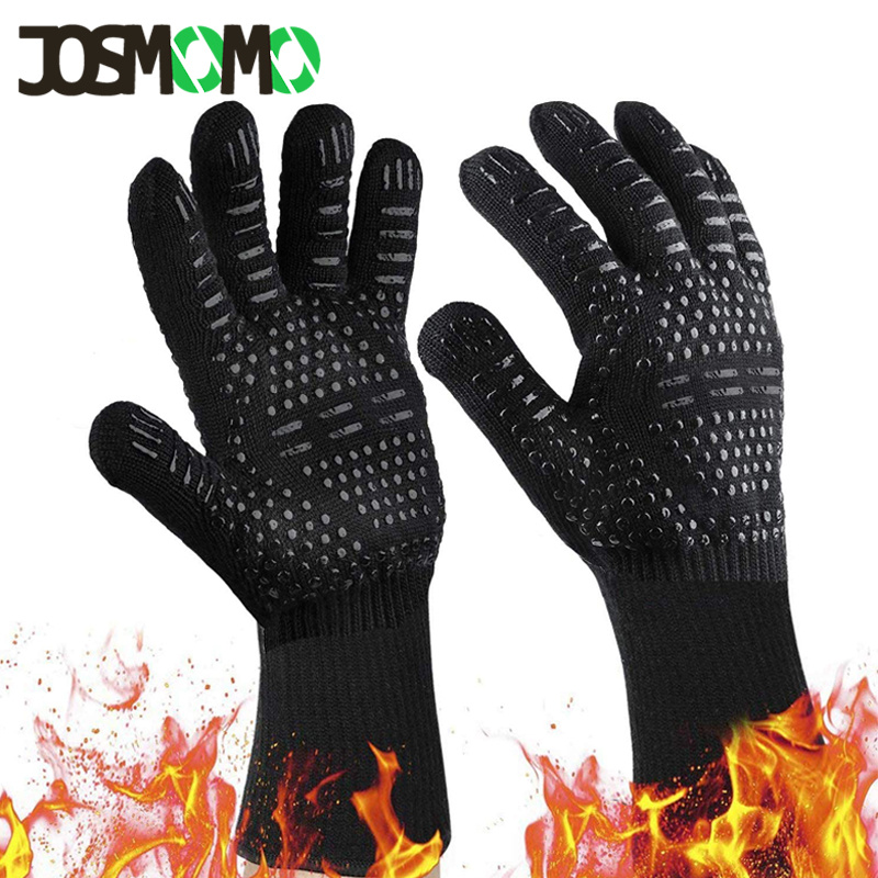 JOSMOMO 1pc Lò nướng BBQ Găng tay chống nóng Găng tay BBQ Chịu nhiệt lên đến 300-500 ℃ Găng tay nấu ăn không trơn trượt dùng để nướng thịt, nấu ăn, nướng bánh, v.v. (Đen)