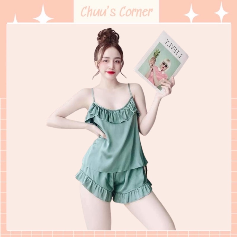 Set bộ đồ ngủ hai dây vải satin cao cấp mát mịn cho nữ