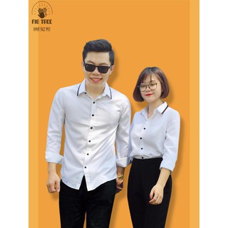 Áo Sơ Mi Cặp Fig Tree Trắng Viền Cổ Đen Cực Hot