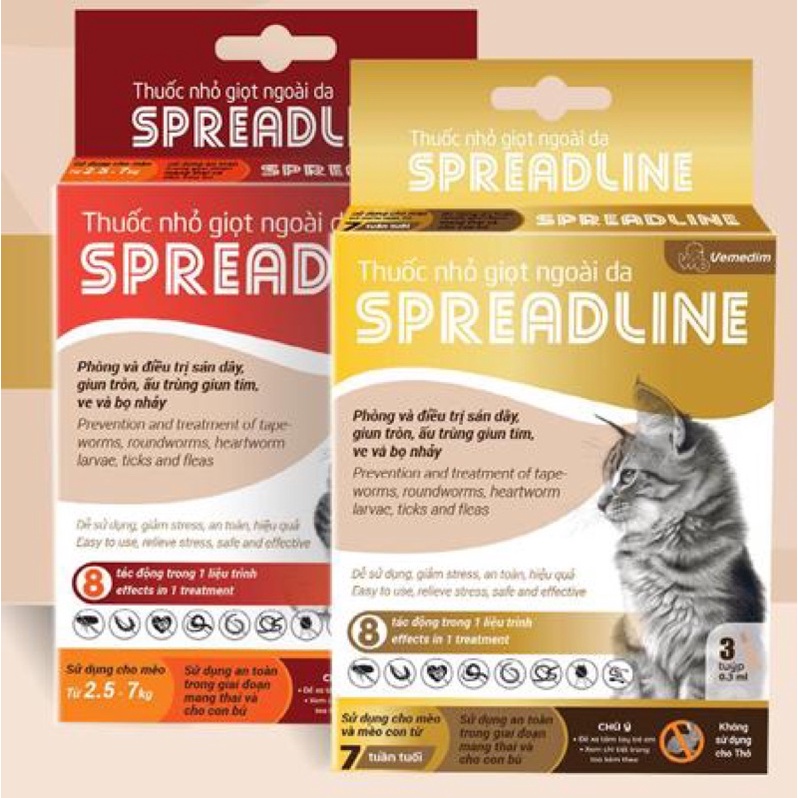 Nhỏ gáy ngoài da trị rận tai, ve, bọ chét, giun sán cho mèo SPREADLINE
