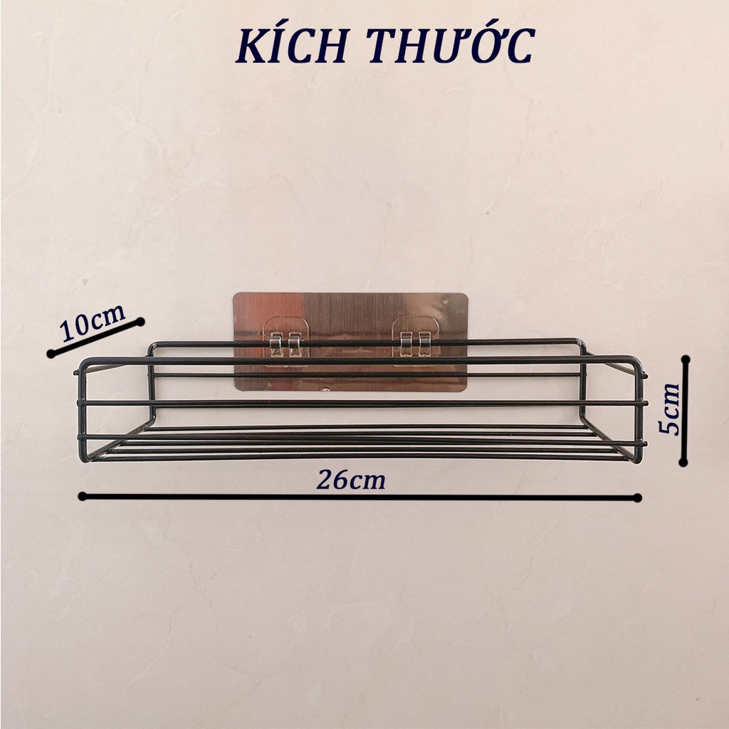 Kệ dán tường nhà tắm chữ nhật sơn đen tĩnh điện Size 26x10x5 cm