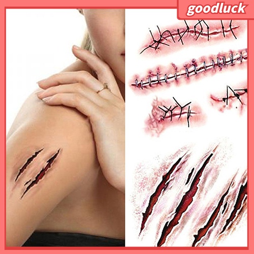 Set 2 Hình Xăm Dán Vết Thương Máu Giả Hóa Trang Halloween