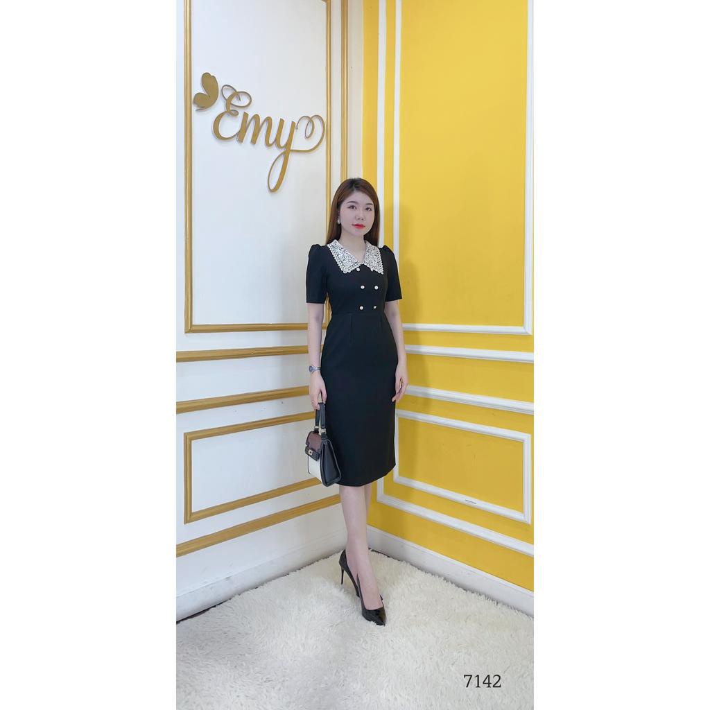 Đầm EMY EM7142 Body Đen Cổ Phối
