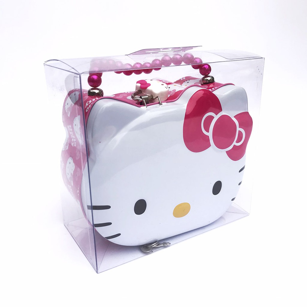 Hộp Tiết Kiệm Tiền Hello Kitty Có Khóa - Két Sắt Mini Kích Thước 15x15x8cm