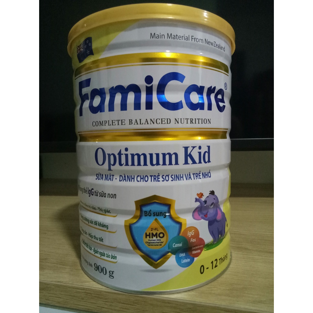 Sữa bột FamiCare Optimum Kid dành cho trẻ sơ sinh 0-12 tháng 900g - Đề kháng khỏe, tăng cân đều đặn