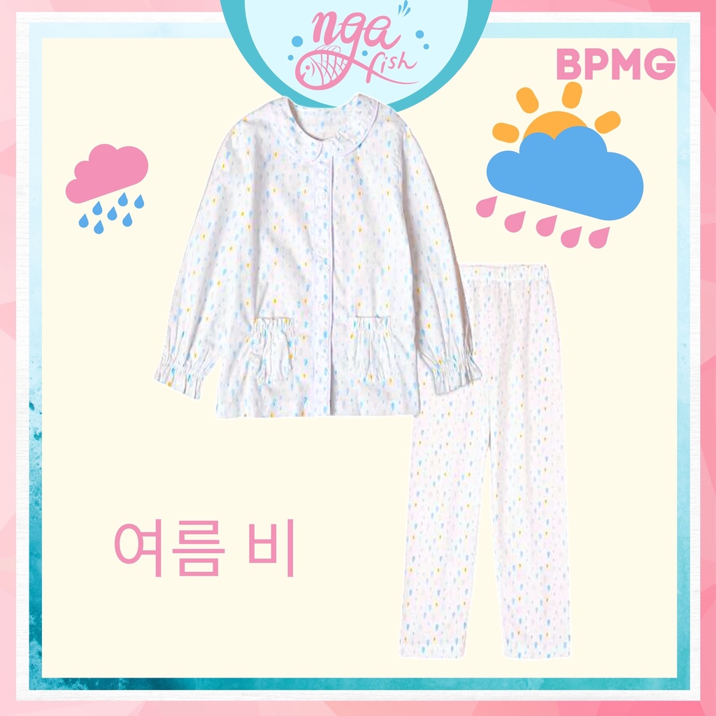 Pyjama cho bé gái dài tay xuất hàn dễ thương Nga Fish BPMG