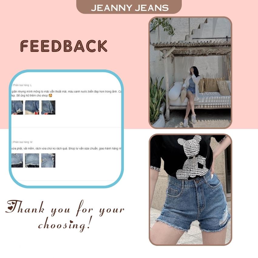 Quần short jean nữ Jeanny Jeans cạp cao không co giãn, Quần sooc bò nữ rách dày dặn cá tính 98