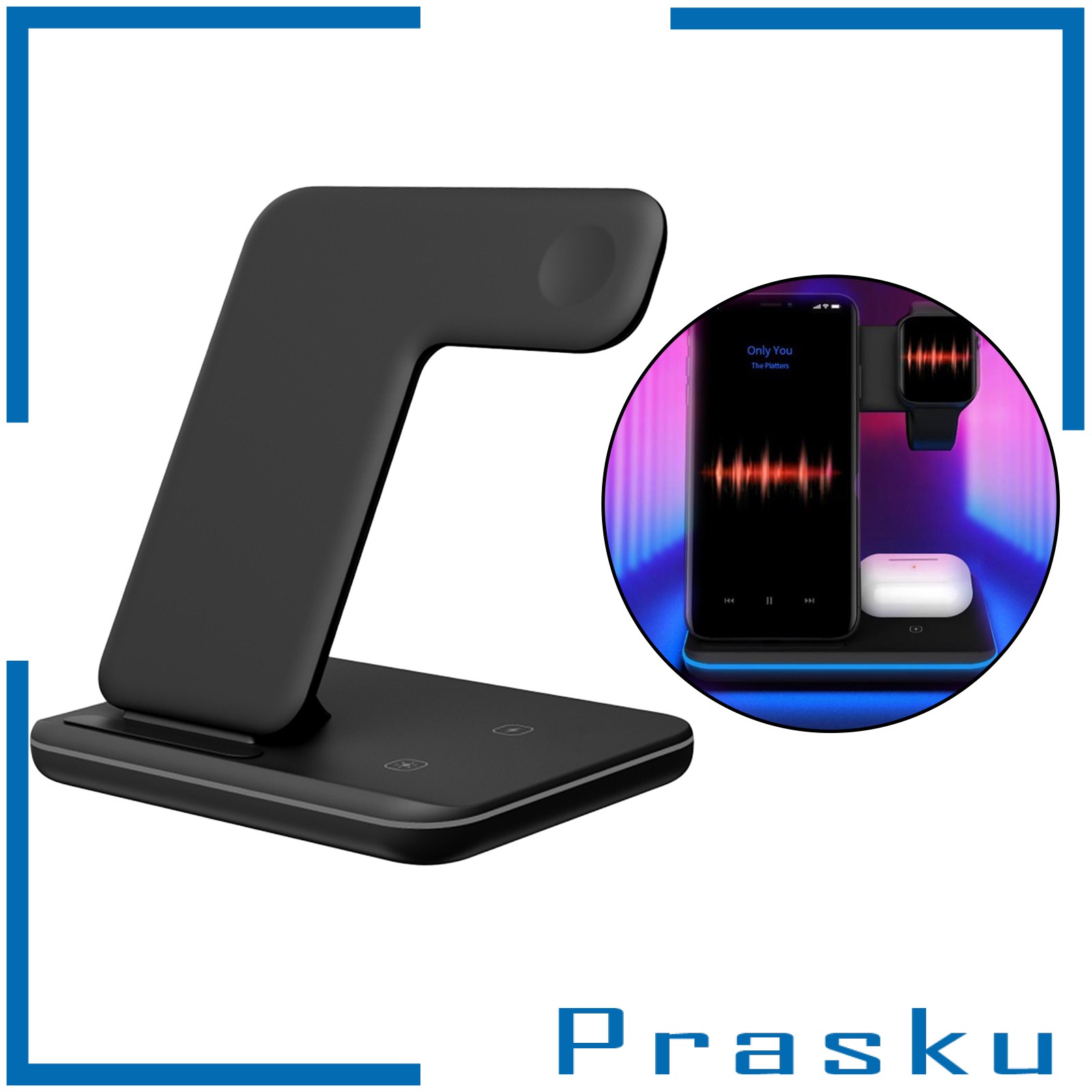 [PRASKU] Wireless Charger Stand, 15W Fast Wireless Charge Station 3 in 1 Charging for Apple Watch, for Airpods, for iPhone 11/11pro/X/XS/XR/Xs Max/8/8 Plus