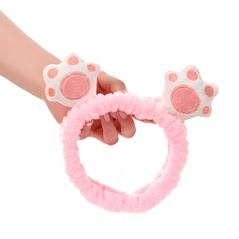Băng Đô Cài Tóc Rửa Mặt / Trang Điểm Hình Chân Mèo Bằng Vải Flannel Mềm Co Giãn Dành Cho Bạn Nữ