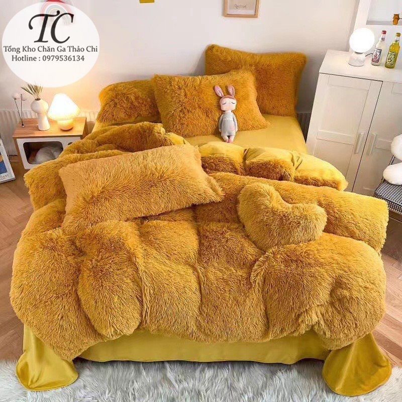 Bộ Chăn Ga Gối Nỉ Lông Tim 5 Món Mềm Mịn- Sang Chảnh- Siêu Hot