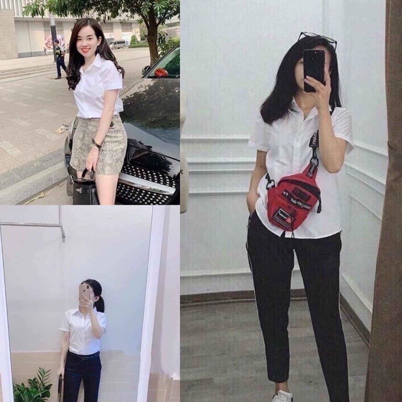 Áo Sơ Mi Tay Ngắn Cổ Đức Màu Trắng Phù Hợp Cho Học Sinh Đi Học Đi Làm Công Sở | Smide Clothing