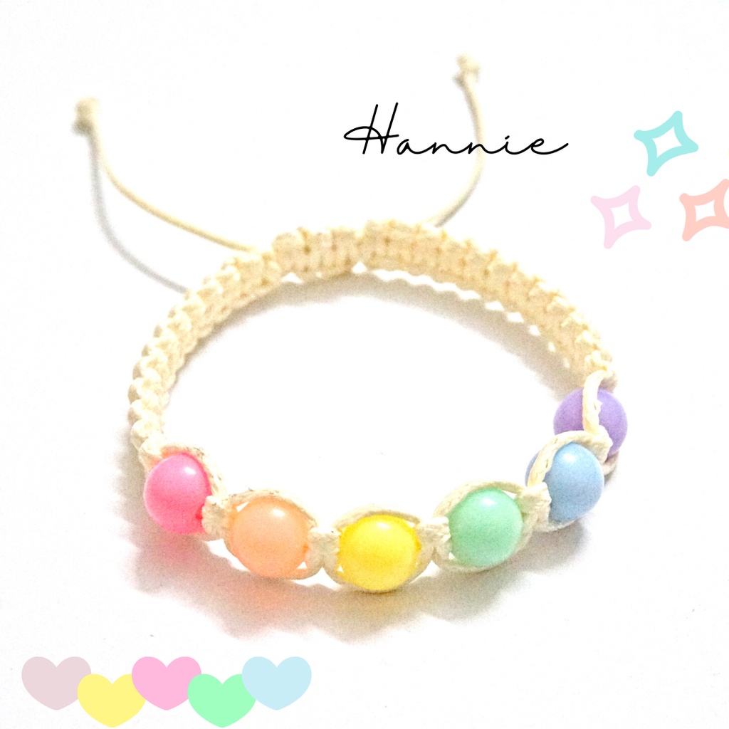 Vòng tay hạt nhựa trái tim màu kẹo dây rút - Dây đeo tay nữ handmade đơn giản