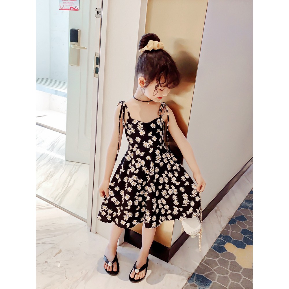 Baby Girls Dress Summer Korean lovely two-wire chrysanthemum flower pattern backless Dresses