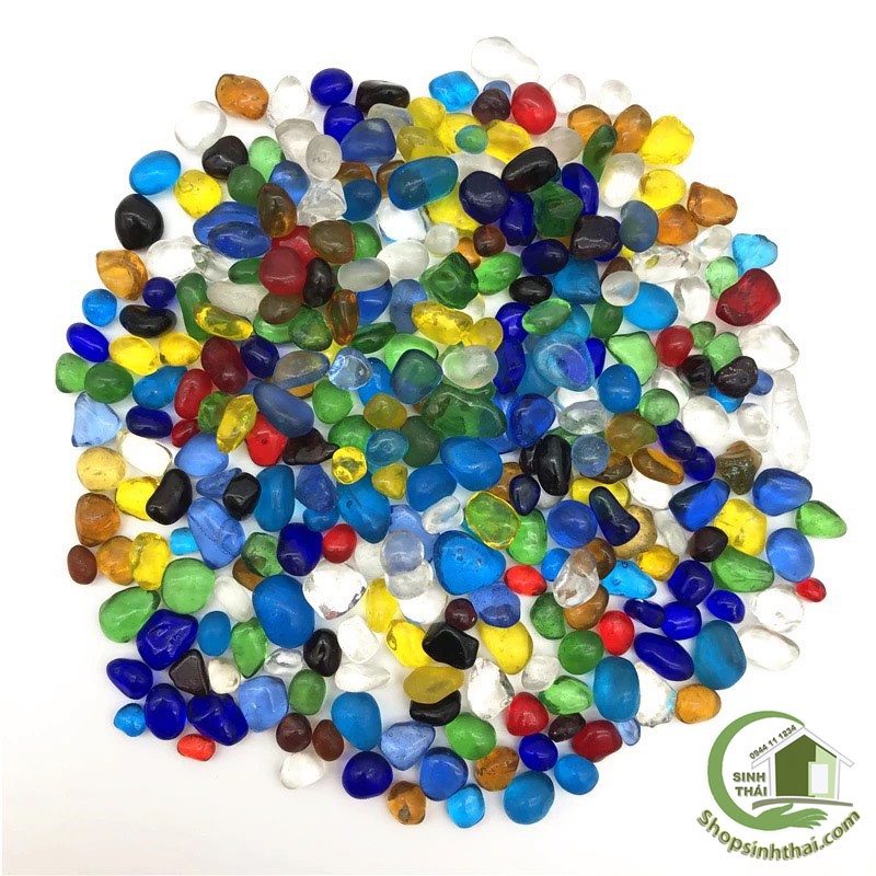 Sỏi thủy tinh, đá nhiều màu trang trí bể cá, sân vườn, tiểu cảnh, chậu cây - Giao màu ngẫu nhiên