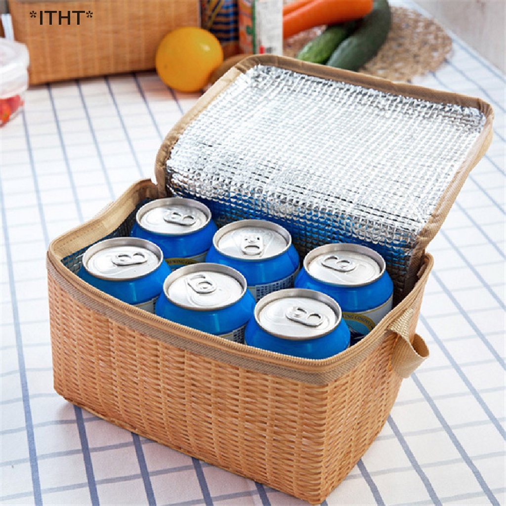 Túi Tote Đựng Hộp Cơm Trưa / Thức Ăn Trưa Bằng Mây Chống Thấm Nước Nhỏ Gọn Tiện Dụng