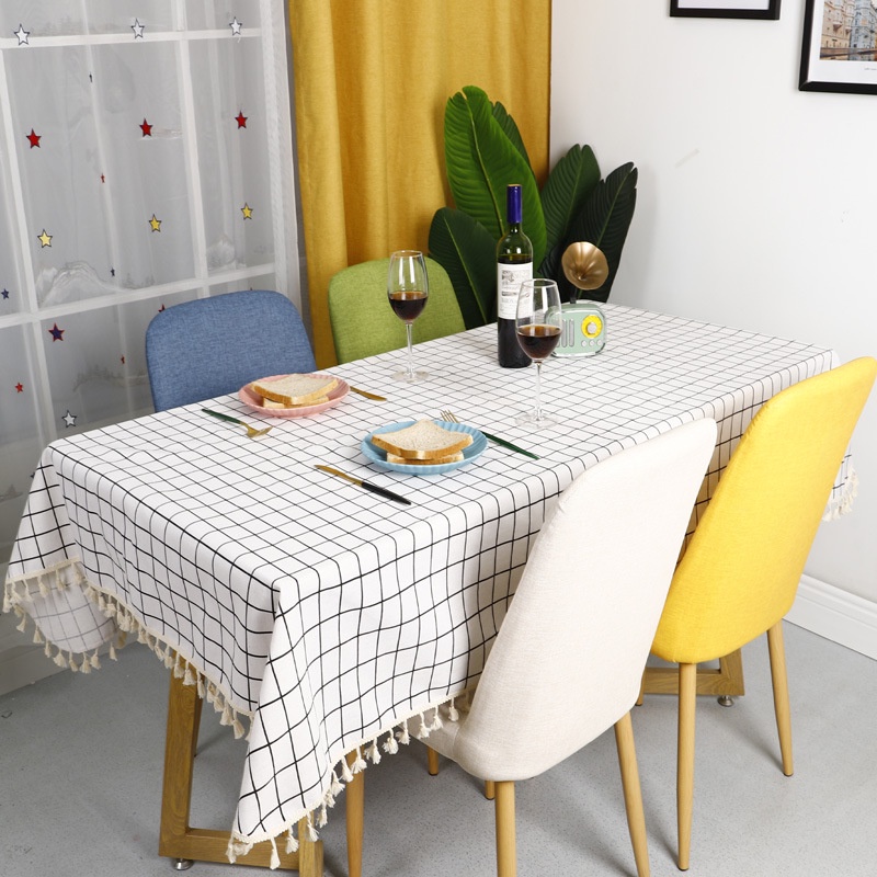 Khăn Trải Bàn Bằng cotton Họa Tiết Sọc Caro Đơn Giản