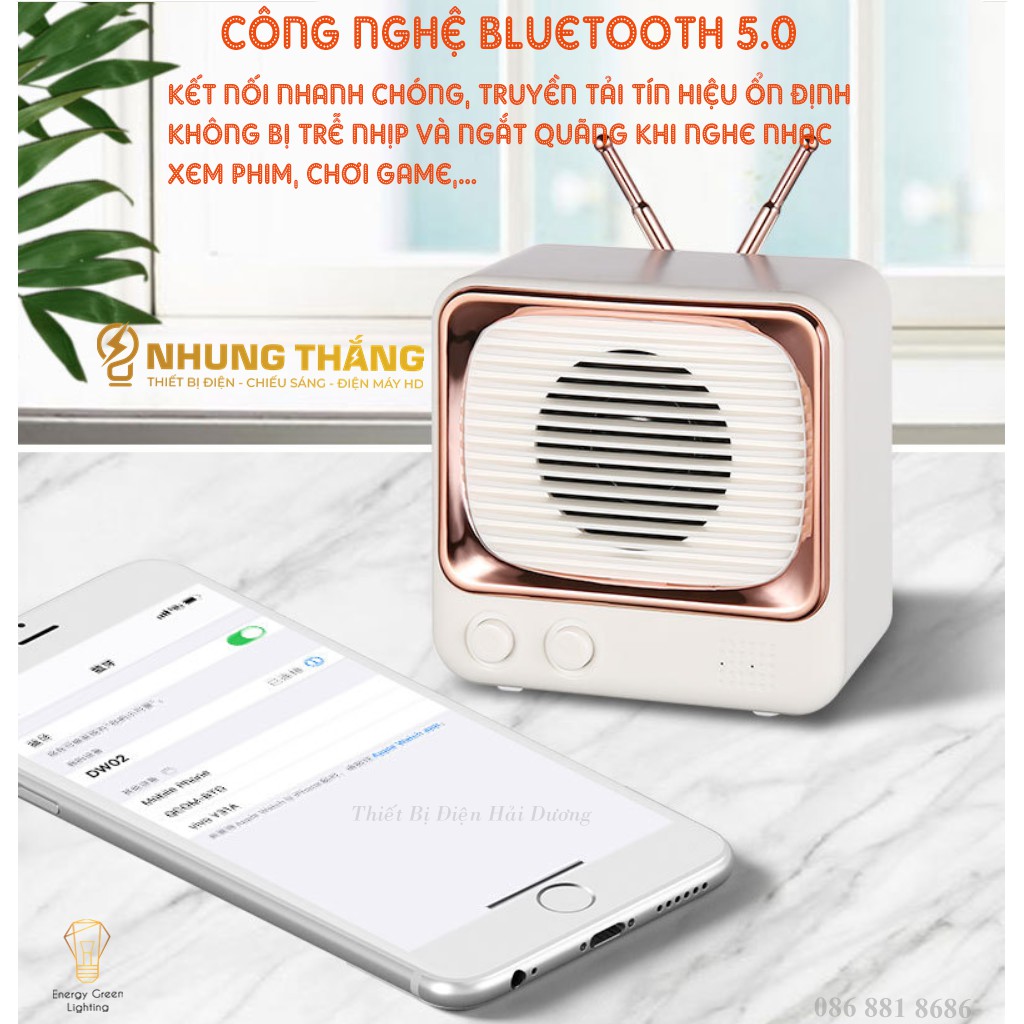 Loa Blutooth Mini DW02 - Phong Cách Retro - 4 Màu Thanh Lịch - Công Nghệ Bluetooth 5.0 - Energy Green Lighting - BH 1Năm