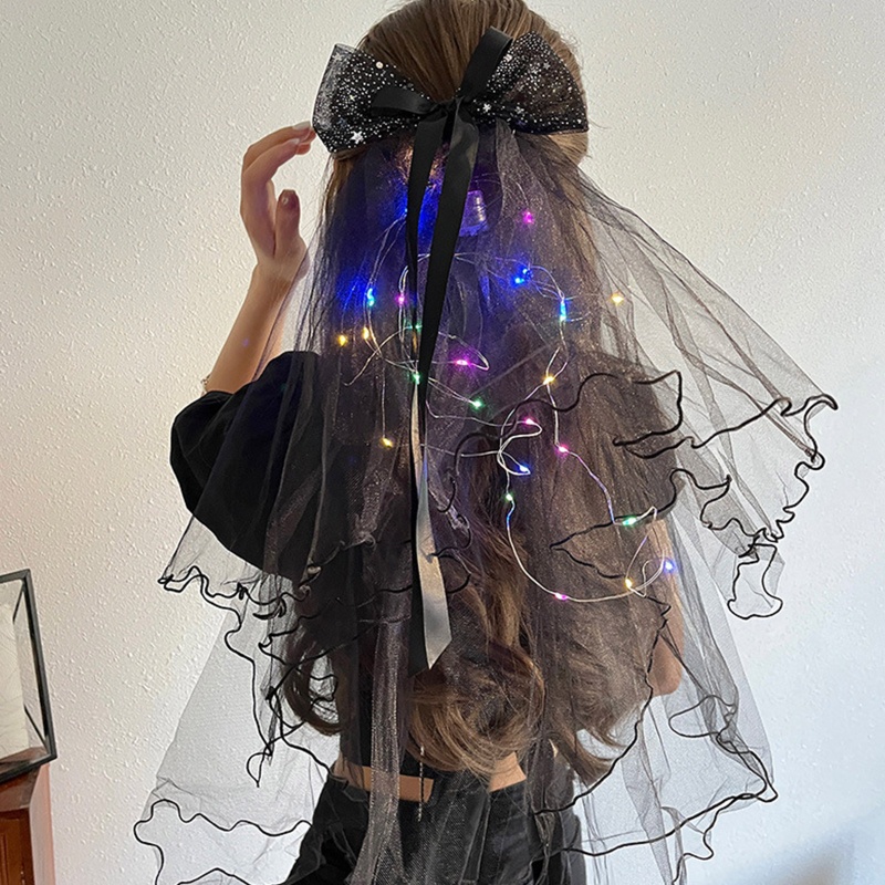 Kẹp Tóc Nơ Lưới Màu Đen Đính Mạng Che Mặt Cho Cô Dâu