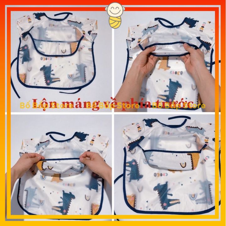 Áo Yếm Ăn Dặm Cộc Tay ⚡CHỐNG THẤM⚡ Cho Bé Có Máng Hứng Ngang Ngực Siêu Sạch Sẽ An Toàn Cho Bé