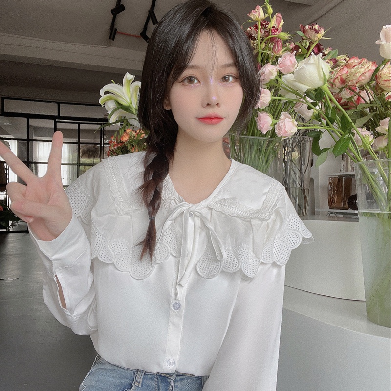 SUXI Áo Sơ Mi Tay Dài Cổ Búp Bê Màu Sắc Ngọt Ngào Thời Trang Cho Nữ