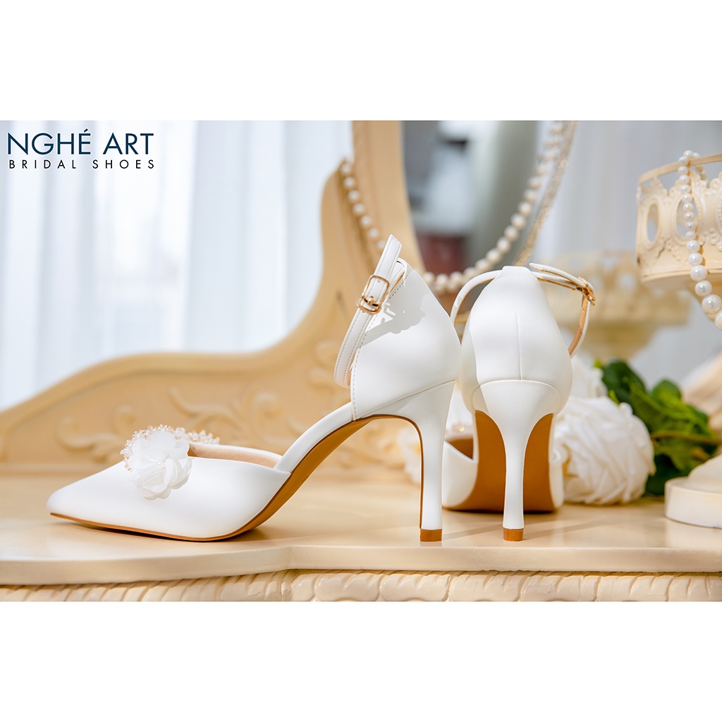 Giày cưới Nghé Art cao gót quai đính pha lê 365
