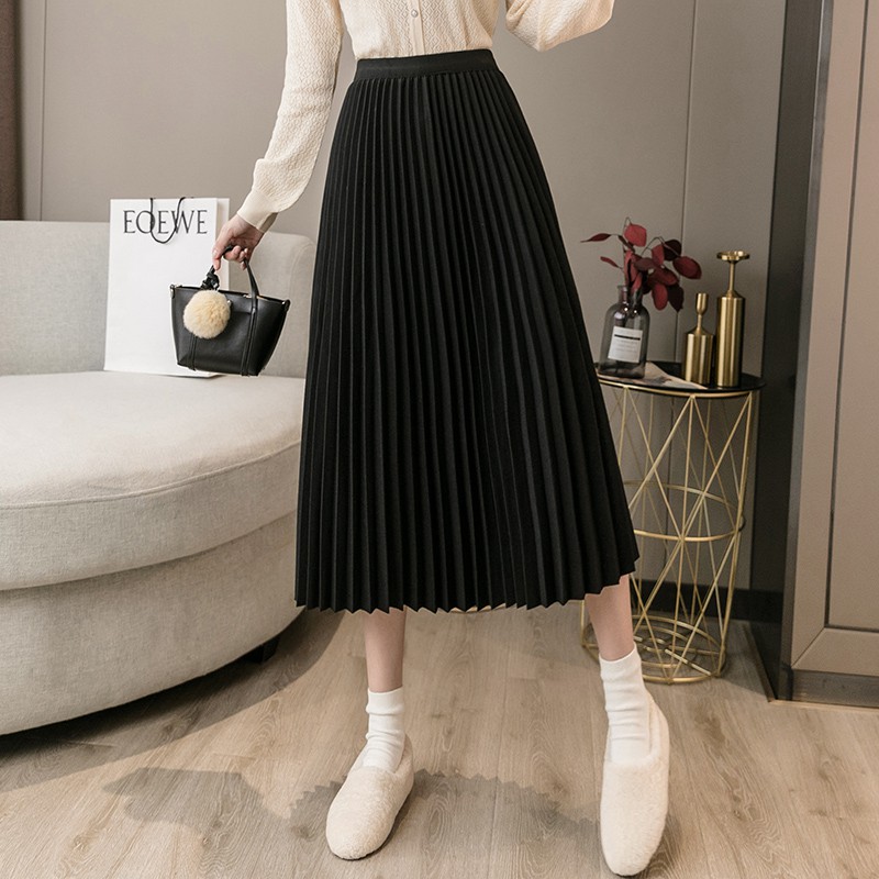 Chân váy dạ xếp ly dáng dài xòe cạp cao thêu sang trọng hàng QC sogeum.store | BigBuy360 - bigbuy360.vn