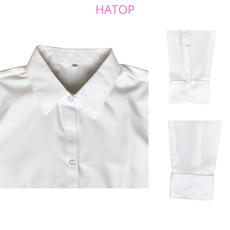 Áo sơ mi nữ tay dài HATOP cao cấp vải cotton loại 1 màu trắng ASDT205