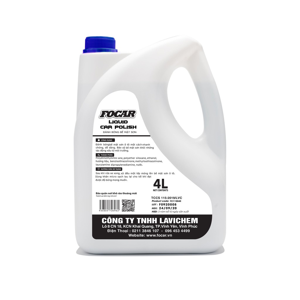 Dung dịch dưỡng bóng vỏ sơn đánh bóng nhanh FOCAR liquid Car Polish 4L (Hàng Gara - tem đen trắng)