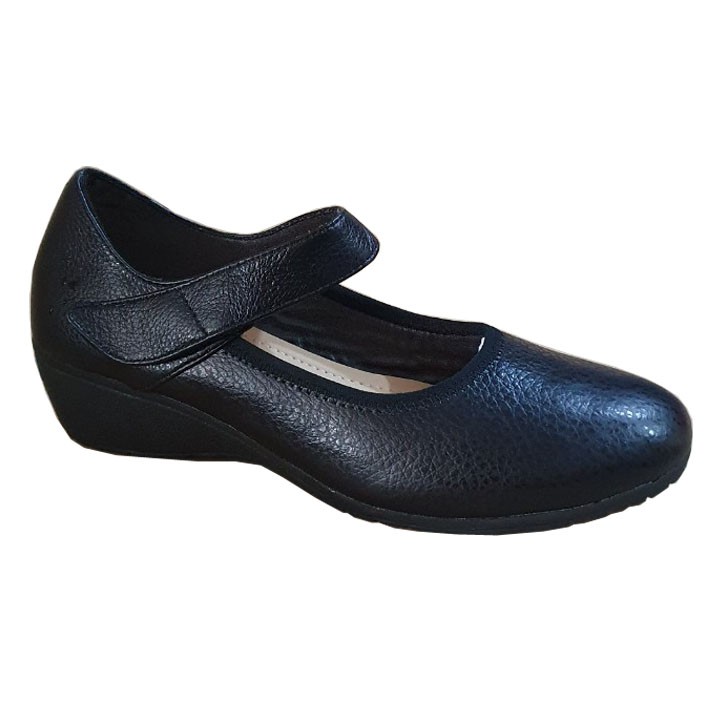 Giày Nữ Đế Xuồng Trường Hải Da Bò Đen Trơn cao 4cm FORM NHỎ