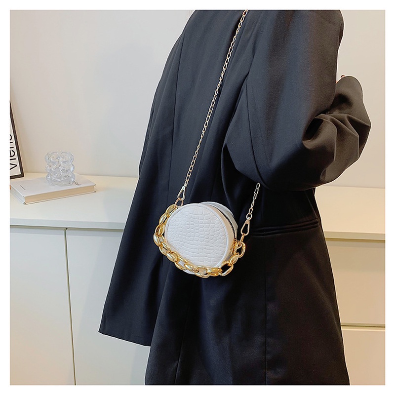 Túi Đeo Chéo Tròn Nhỏ Họa Tiết Vân Đá Màu Trơn Đơn Giản NB00152