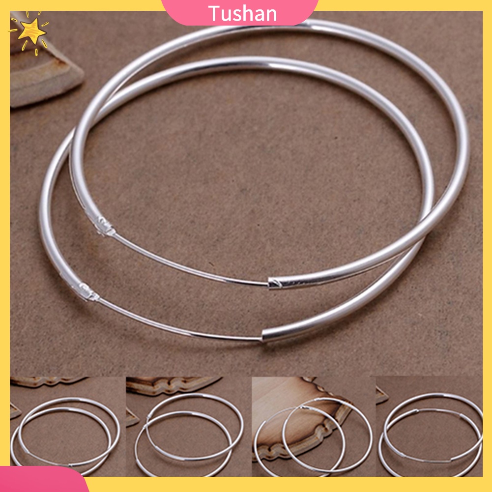 1 Đôi Khuyên Tai Tròn Mạ Bạc Thời Trang Cho Nữ